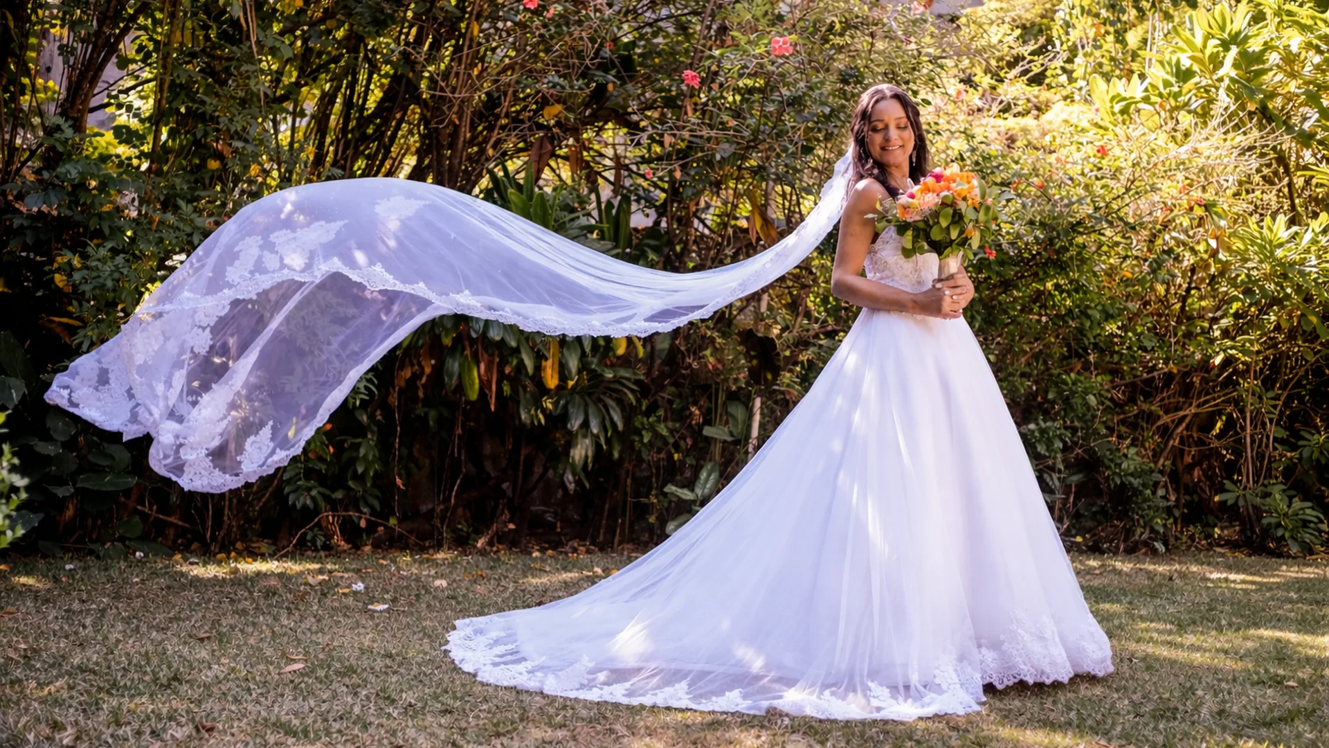 Vestido de noiva com veu